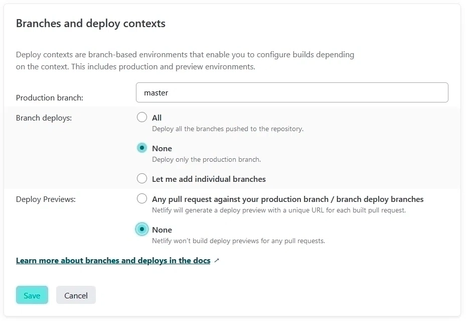 Netlify disable deploy on branch preview