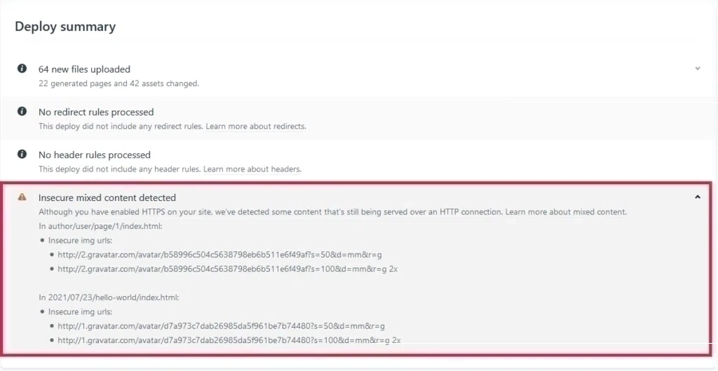 Netlify Mixed Content Error on Deploy Summary