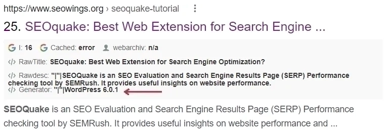 SEOquake Parameter Raw Description