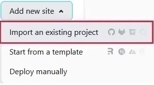 Netlify- Select Import an existing project to get started